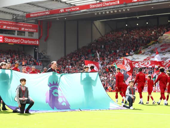 THE MAIN STAGE: The Premier League flag is displayed as Liverpool take on Newcastle United at Anfield back in September. Photo by Michael Steele/Getty Images.
