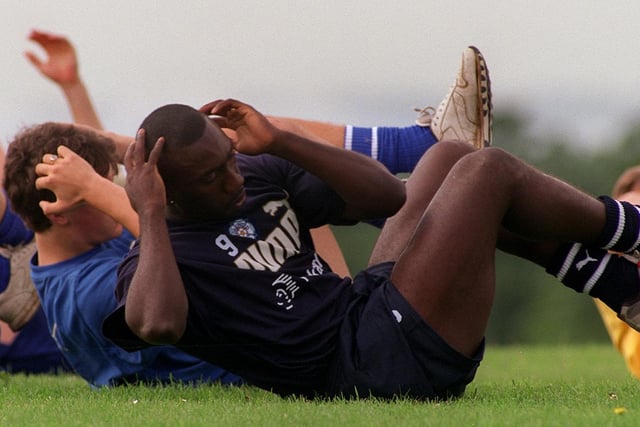 Jimmy Floyd Hasselbaink is put through his paces. He went on to score 16 league goals and 22 in all competitions.