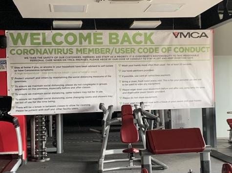 Banners reminding members of the safety guidance have been put up around the gym in YMCA leisure centres.