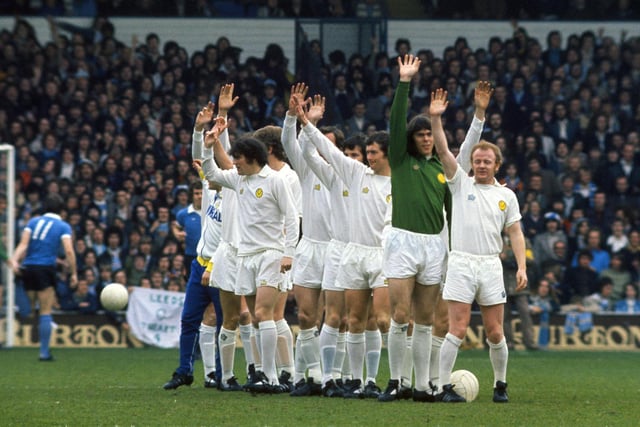 The team wave to the fans ahead of kick off during the 1973/74 season. It was a campaign the club would be crowned First Divsion champions.