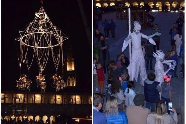 The Enchanted Chandelier, a circus style concert with fire-wielding acrobats, bell-ringing musicians and a huge musical chandelier that was raised 50 metres into the air, attracted 8,000 visitors. Picture: Chris Lord