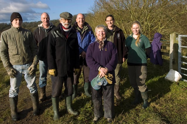 Brockholes Wetlands Nature Reserve, from left, Andy Sinclair, wildlife officer Steve Ambler, Philip Pacey, John Cribbin, Jean Foran, reserve manager Sophie Leadsom and Helen Upson from Cheshire Wildlife Trust