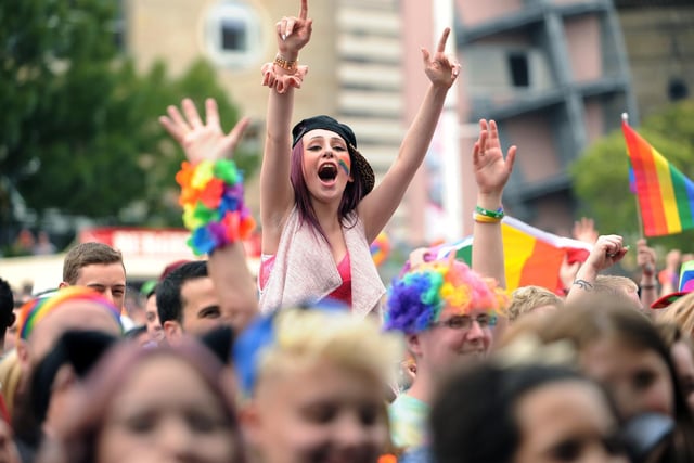 People enjoying Leeds Pride in 2015.