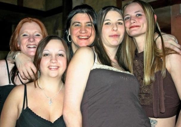Kelly, Hayley, Tracy, Lucie and Claire have a girls night out in 2006.