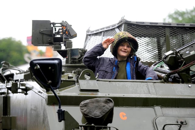 Connor Duff in his dad's 432 Personnel Carrier at Walmer Bridge summer fete
