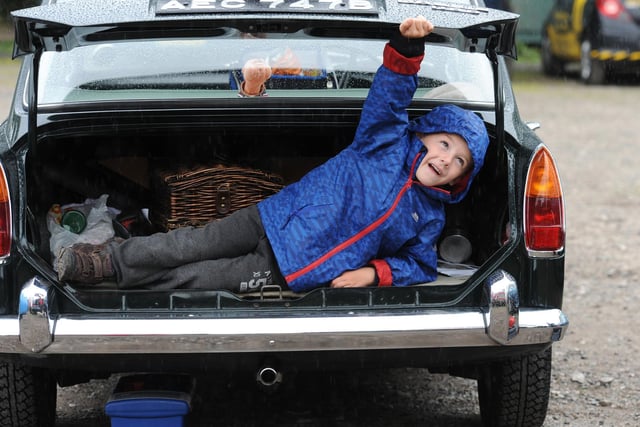 Dalton Speariett finds a novel way to stay dry in a Morris 1100