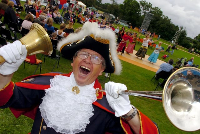 Blackpool Town Cryer Barry McQueen calls to the crowds at Walmer Bridge Village Fete