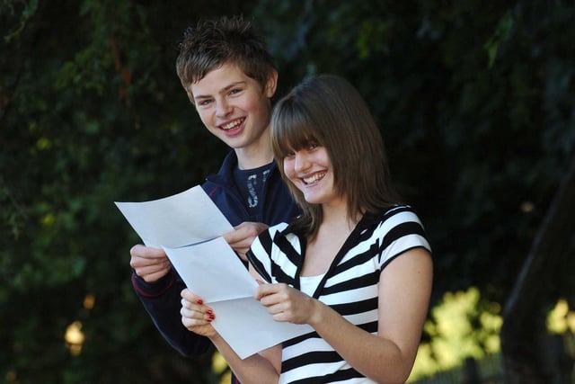 These Intake High School pupils were celebrating GCSE success in August 2007. Pictured are Richard Gartland and Rebecca Edwards.
