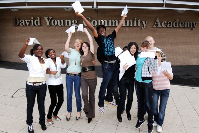 Students celebrate their GCSE results, at the David Young Community Academy in Seacroft in August 2008.