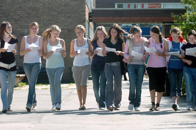 Pupils at John Smeaton Community College celebrate GCSE success in August 2006.