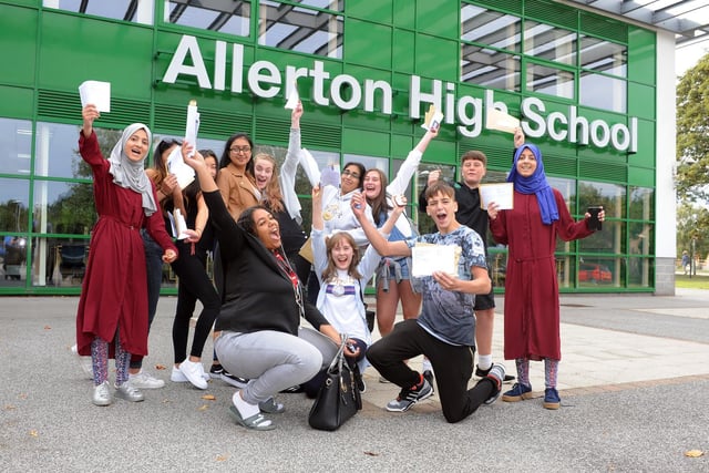 Students at Allerton High School, Leeds celebrate their GCSE results in August 2018.