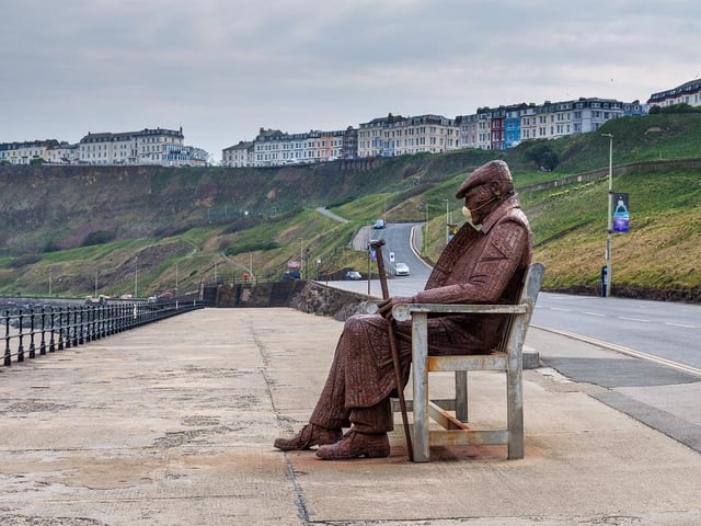 The sculpture on the North Bay is based on the former miner who was one of the first Allied soldiers to enter the Belsen concentration camp on its liberation in World War II.