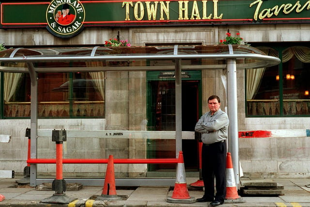 This is Laurie Graham, licensee of the Town Hall Tavern on The Headrow,  who was unhappy about a bus stop put up  in front of his city centre pub.