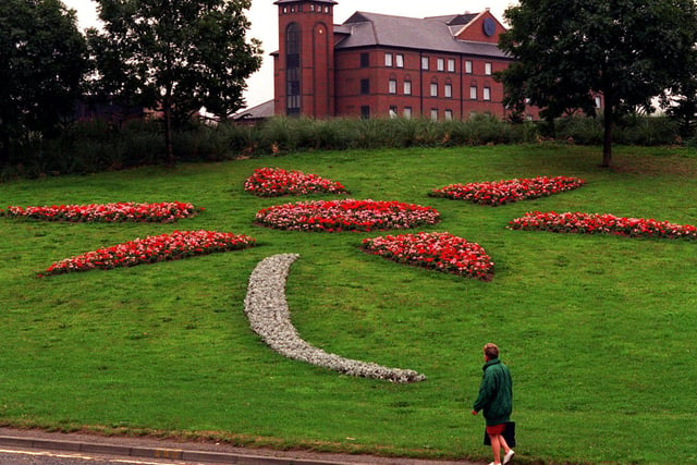A floral display on an embankment of the Leeds Inner Ring Road at the Wellington flyover which was part of the city's entry into the Britain in Bloom competition.