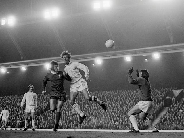 Paul Madeley and Kevin Keegan battle for the ball during a fourth round League Cup clash at Anfield in October 1972.