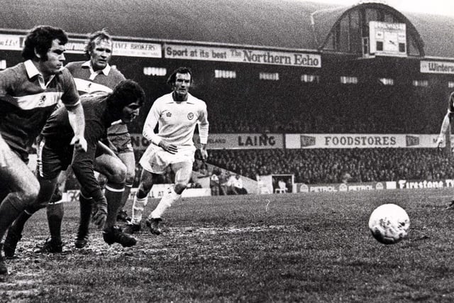 Paul Madeley joins the attack during Leeds United's clash with Middlesbrough at Ayresome Park.