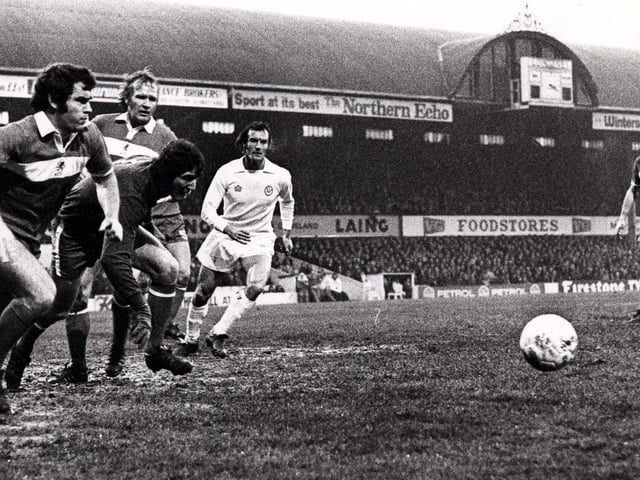 Paul Madeley joins the attack during Leeds United's clash with Middlesbrough at Ayresome Park.