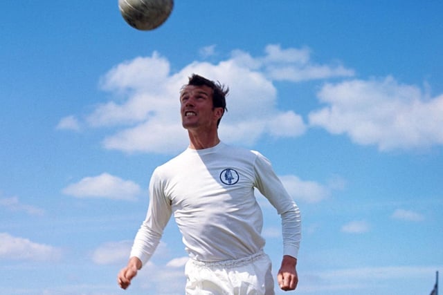 Paul Madeley heads the ball during a pre-season photocall in August 1969.