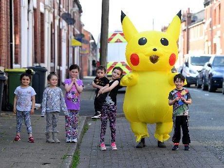 Pikachu entertaining the children of Plungington in lockdown