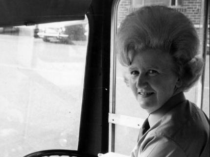 Mrs. Dorothy Bennett drove the Leeds Metro bus. She said:"People often chat to me. And very often they remark on how much I look like the Tory Leader." 7th October 1978