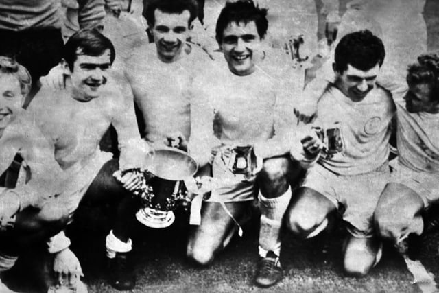 The team celebrate after winning the League Cup against Arsenal at Wembley. Terry Cooper scored the only goal of the game.