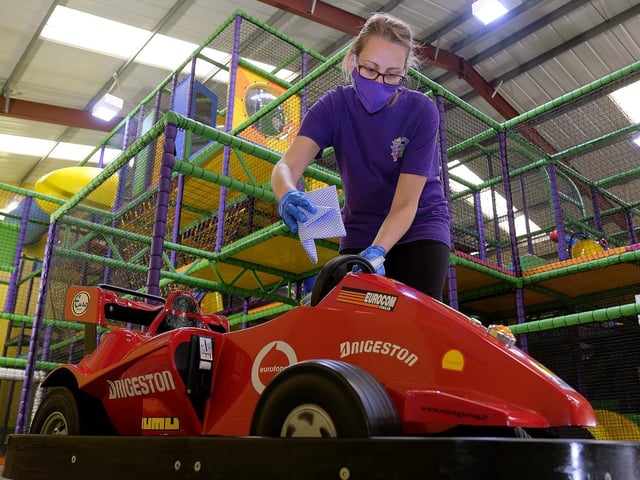 Sarah Waterfield makes sure all the areas are sanitised