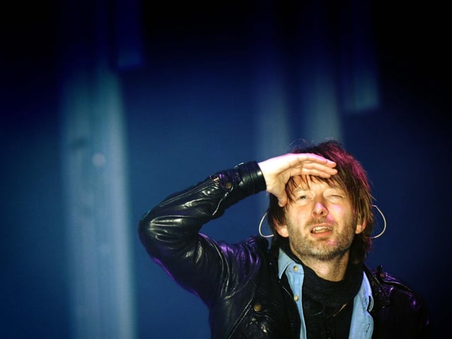 Thom Yorke the lead singer of Radiohead on the main stage in August 2009. Picture By Simon Hulme.