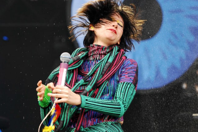 Karen O, the lead singer of the Yeah Yeah Yeahs, pictured on the Main Stage in August 2009. Picture By Simon Hulme.