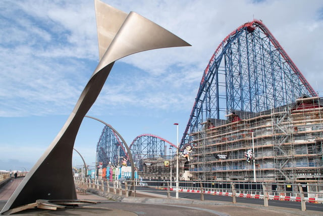 The two swivelling wind shelter shaped like a whale's tail, are 8m (26ft) high made from stainless steel, and are designed to align with the wind to give shelter from Irish Sea gusts.