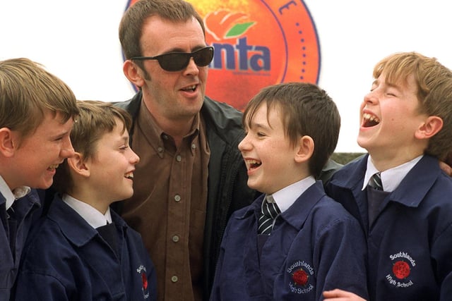 Southlands High School, Chorley, pupils share a joke with proffessional comedian Stu Who when he visited the school to hold a comedy workshop promoting the Fanta Comedy Awards 1999