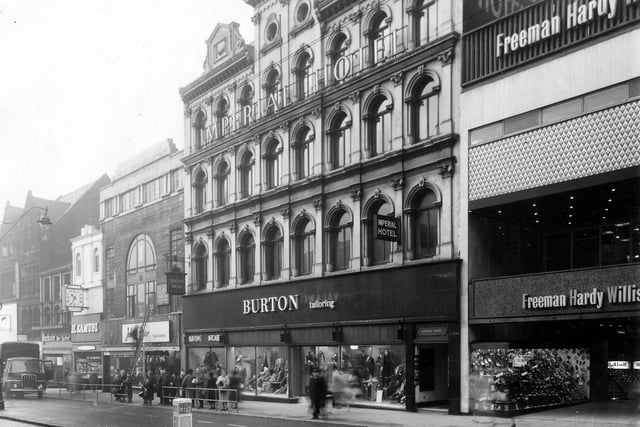 The Imperial Hotel on Briggate was demolished in 1961 and a new Burtons Store built on the site.