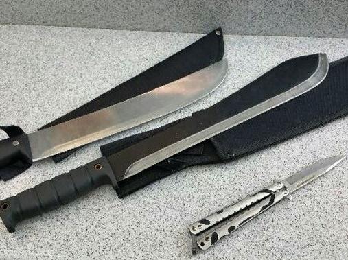 British Transport Police discovered these dangerous blades concealed in the waistband of jeans worn by two 19-year-olds at Preston railway station in August 2017