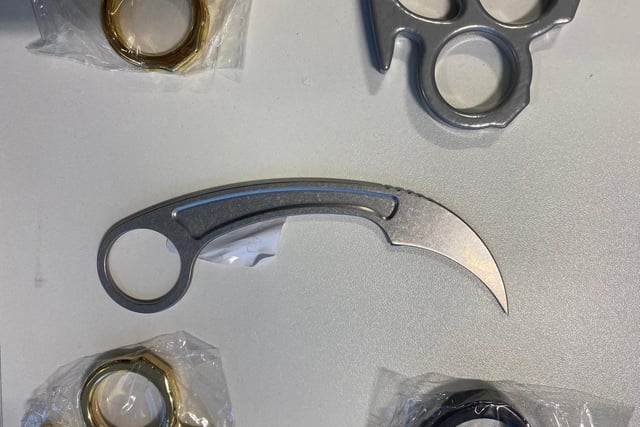 These knuckle dusters and wearable blades were bound for a home in Preston in December 2019, but were intercepted in the post by police