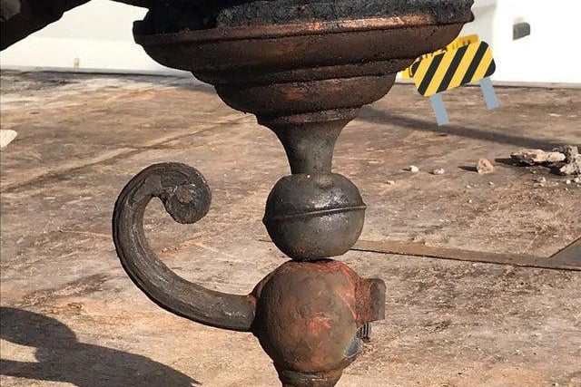 A light fitting believed to be from the North Pier’s Indian Pavilion, which was destroyed by a fire in September 1921, was found on the sand under the pier following weeks of stormy weather in March of this year (2020).