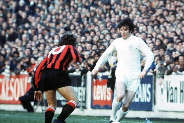Eddie Gray in match action against Manchester City in April 1970. The Whites were beaten 3-1 at Elland Road. Rod Belfitt scored for Leeds.
