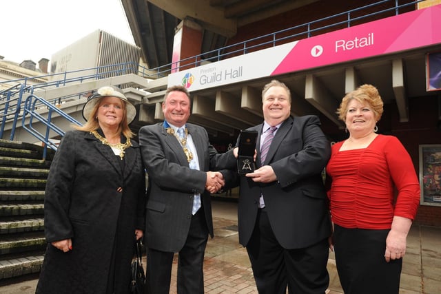 The Mayor and Mayoress of Preston and Veronica Afrin present the keys to Simon Rigby