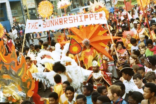 Leeds West Indian Carnival procession in the 1970's.