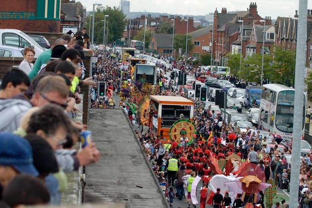 Carnival dancers making their way along Roundhay Road in 2010.