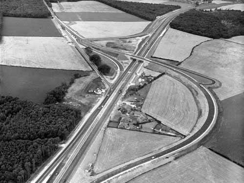 Great North Road, the A1(T), near Micklefield, seen in the top right hand corner. The Boot & Shoe Inn can be seen in the centre of the photo.