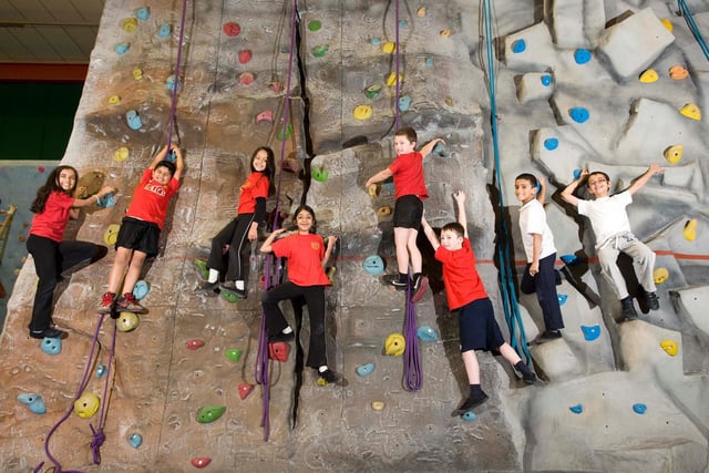 St Matthew's Primary School climbing club on the wall at West View Leisure Centre