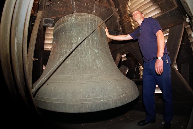 Essential repairs were being carried out on the Leeds Town Hall bell. Pictured is supervisor Steve Hunter.