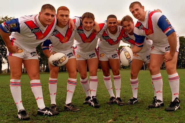 Leeds RL players who had been named in the Rugby League Academy Touring Squad. Pictured, left to right, are Terry Newton, Marvin Golden, Jamie Field, Marcus St Hilaire, Gavin Brown and Nick Fozzard.