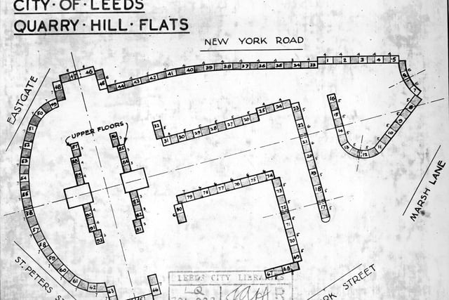 Basic plan for Quarry Hill flats in the early 1930s. This area is thought to have been one of the oldest inhabited areas of Leeds.