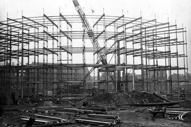 The steel framework for the construction of Quarry Hill Flats in October 1936.