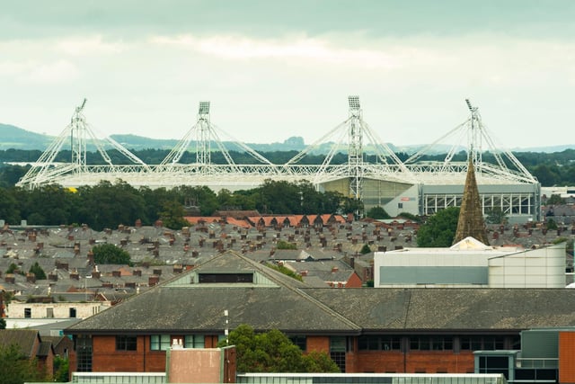 Deepdale home of Preston North End stands out amongst its surroundings.