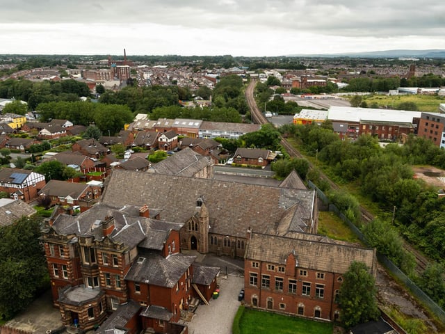 Looking out of the spire towards Lancaster.