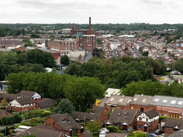 Looking out from the spire towards Tulketh Mill.