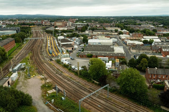 The railway tracks leading towards Preston Train Station.