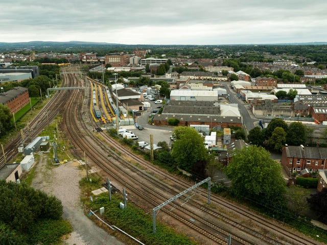 The railway tracks leading towards Preston Train Station.