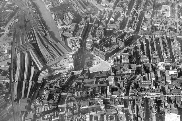 An aerial view of Leeds City Station.